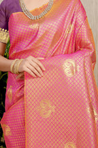 Anaita Peach Woven Design Pure Silk Banarasi Saree With Blouse | Grocsy