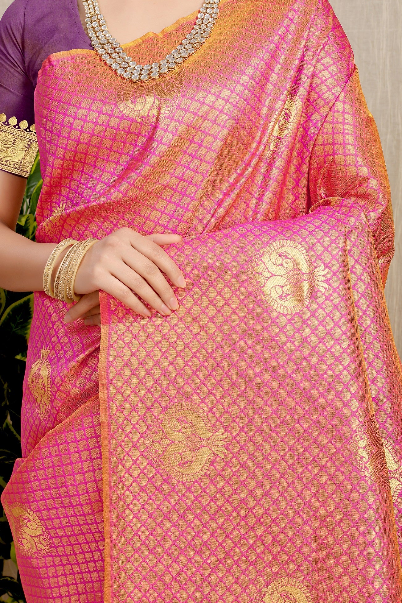 Anaita Peach Woven Design Pure Silk Banarasi Saree With Blouse | Grocsy