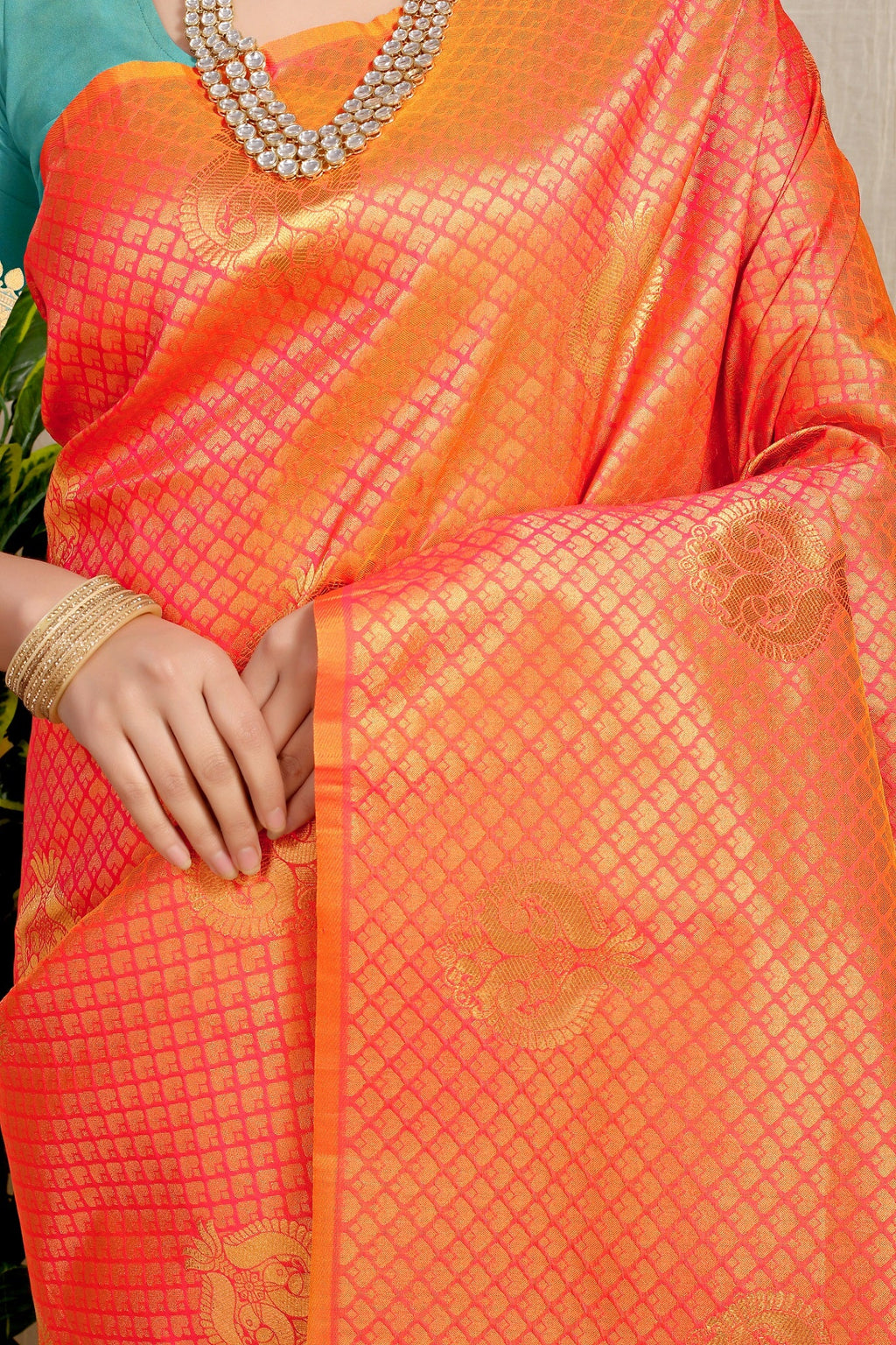 Anaita Orange Woven Design Pure Silk Banarasi Saree With Blouse | Grocsy