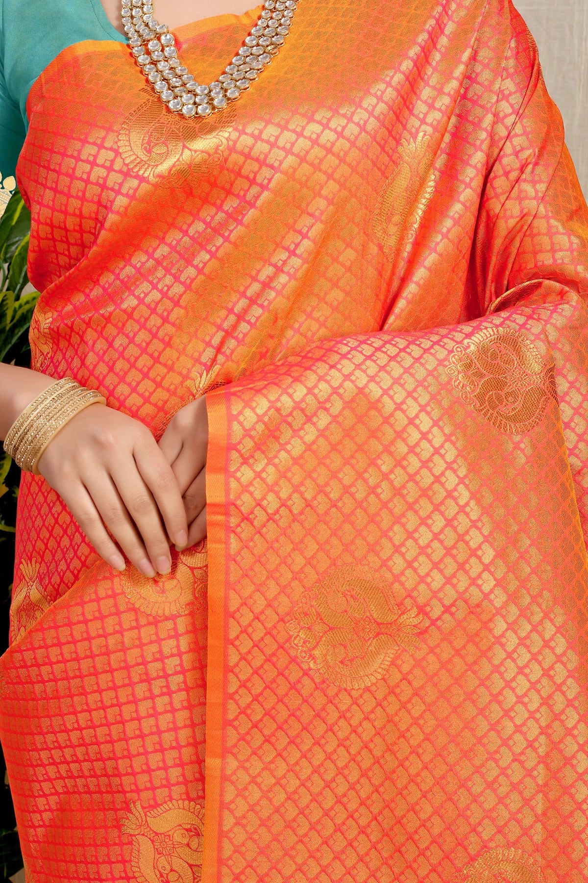 Anaita Orange Woven Design Pure Silk Banarasi Saree With Blouse | Grocsy