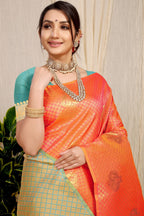 Anaita Orange Woven Design Pure Silk Banarasi Saree With Blouse | Grocsy