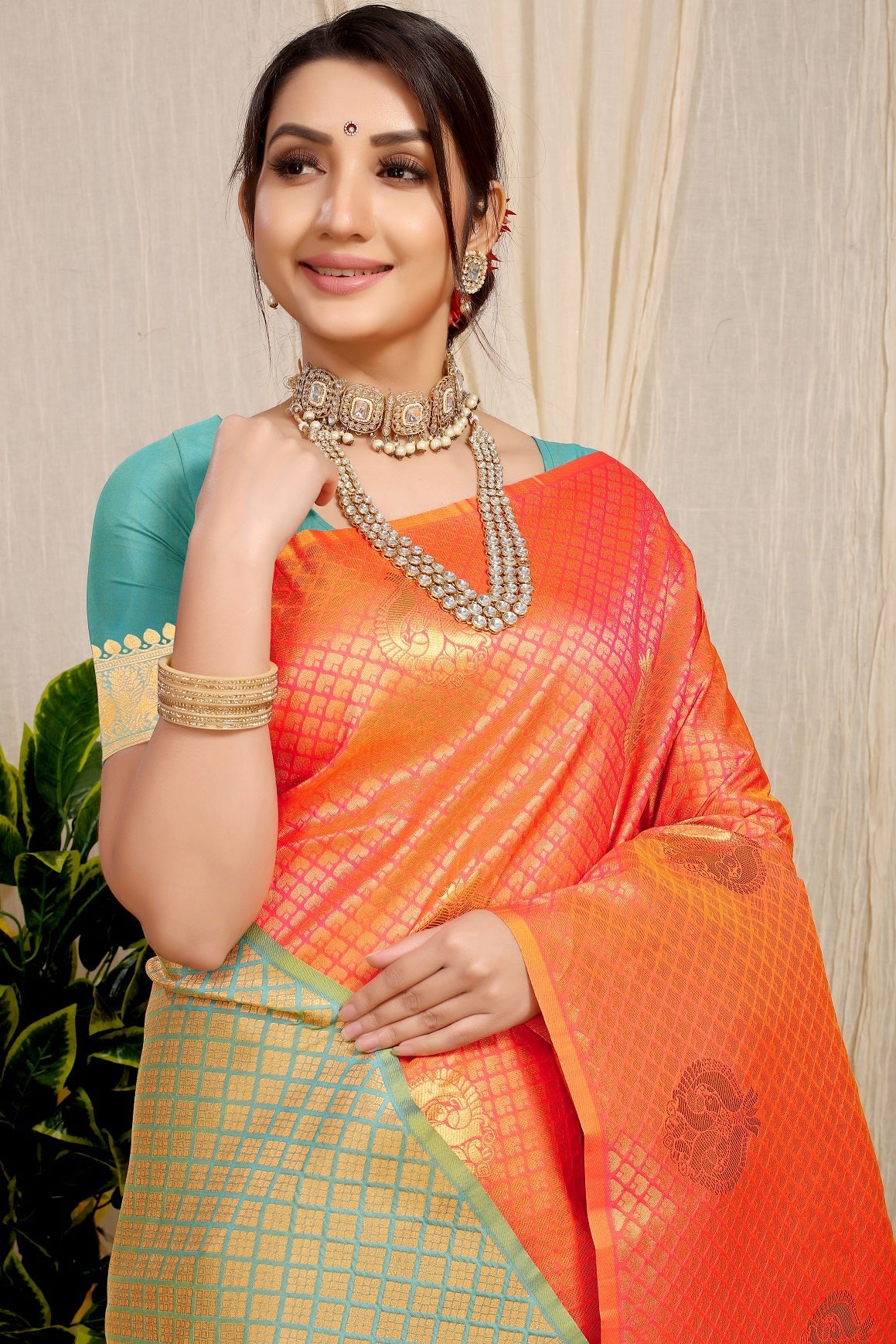 Anaita Orange Woven Design Pure Silk Banarasi Saree With Blouse | Grocsy