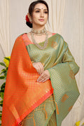 Anaita Green Woven Design Pure Silk Banarasi Saree With Blouse | Grocsy