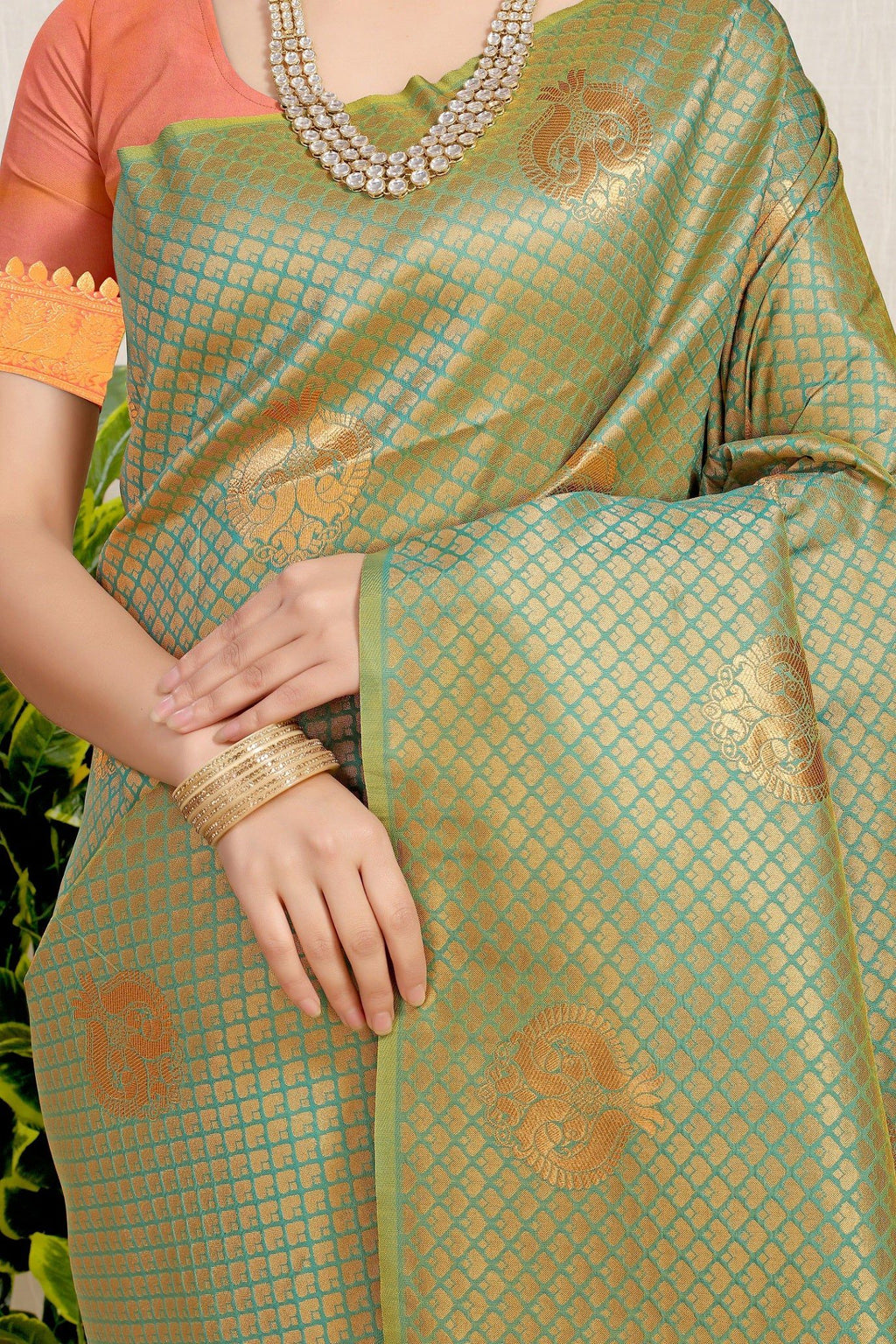 Anaita Green Woven Design Pure Silk Banarasi Saree With Blouse | Grocsy