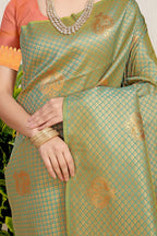 Anaita Green Woven Design Pure Silk Banarasi Saree With Blouse | Grocsy
