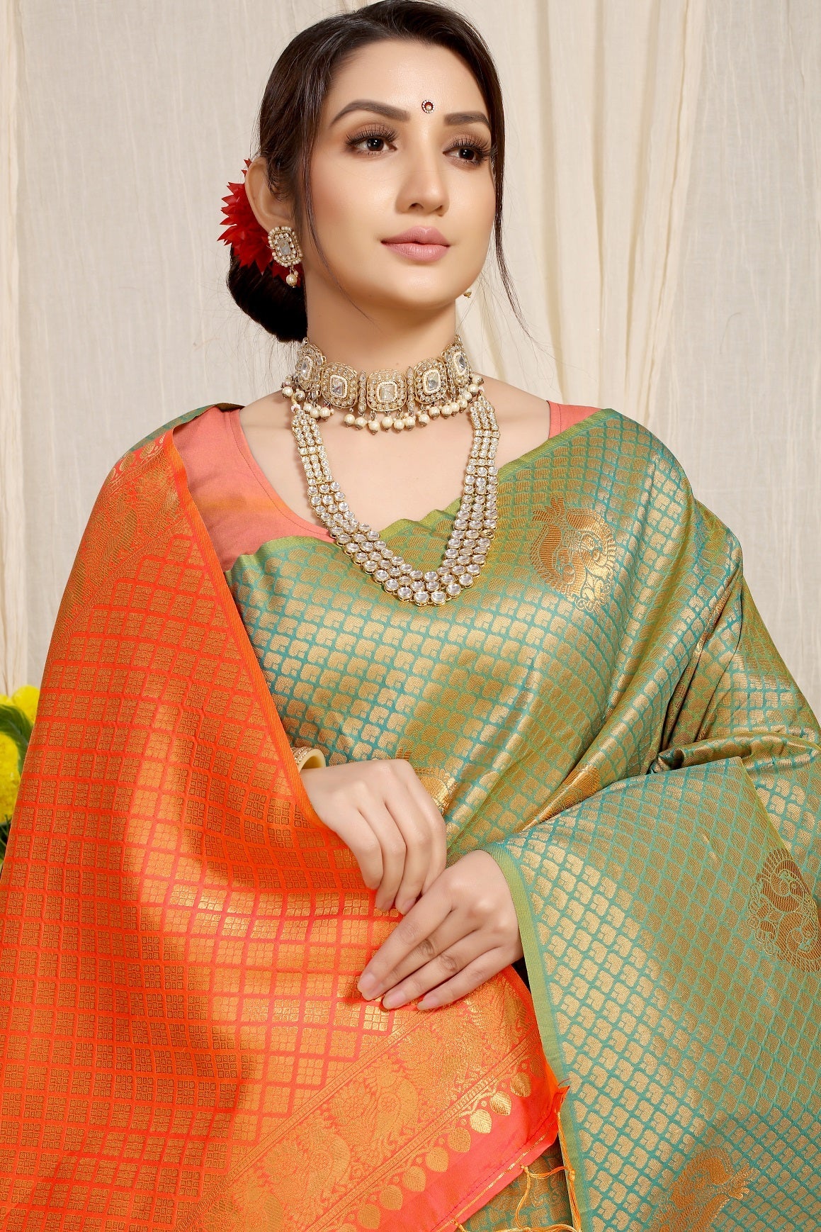 Anaita Green Woven Design Pure Silk Banarasi Saree With Blouse | Grocsy