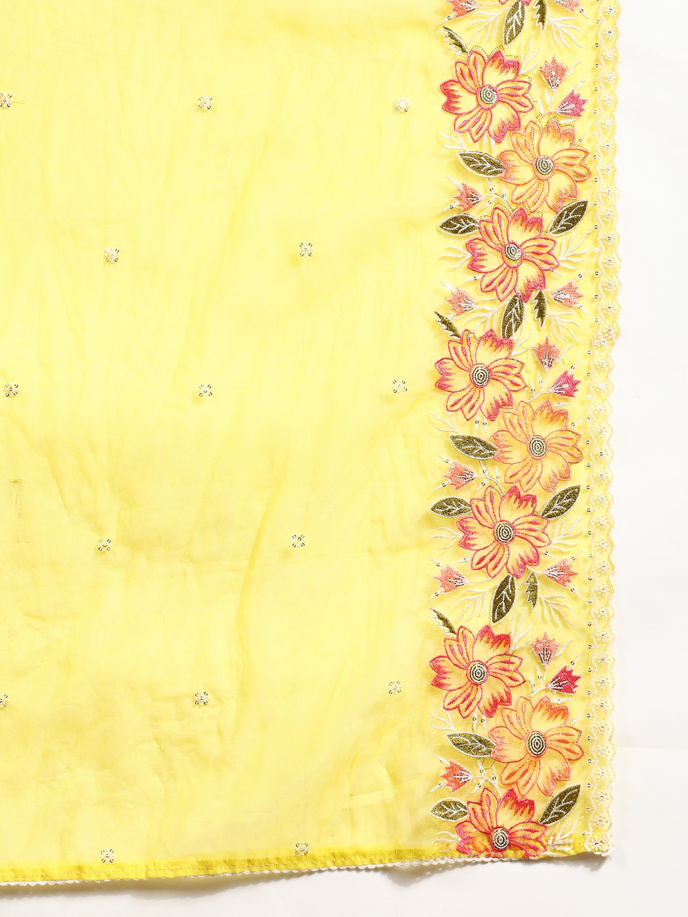 Embroidered Kurta With Pant & Embroidered Dupatta, Yellow - Hiral Fashion | Grocsy