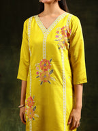 Embroidered Kurta With Pant & Embroidered Dupatta, Yellow - Hiral Fashion | Grocsy