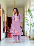 Full Front Embroidered Kurta With Pant & Embroidered Organza Dupatta, Lavender - Hiral Fashion | Grocsy
