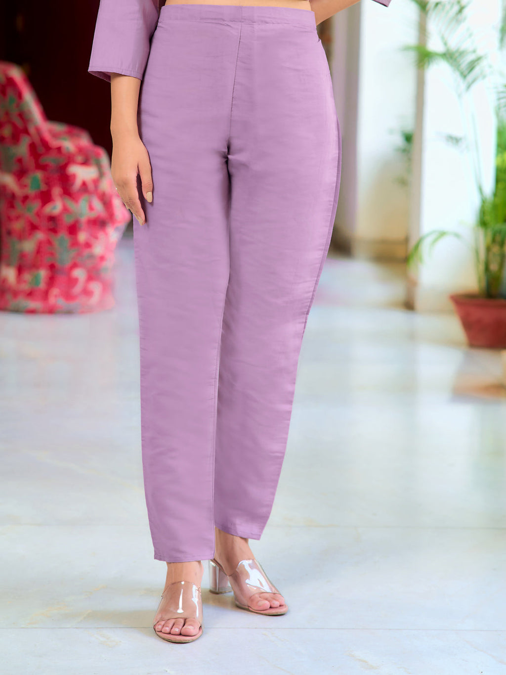 Full Front Embroidered Kurta With Pant & Embroidered Organza Dupatta, Lavender - Hiral Fashion | Grocsy