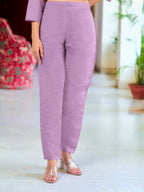 Full Front Embroidered Kurta With Pant & Embroidered Organza Dupatta, Lavender - Hiral Fashion | Grocsy
