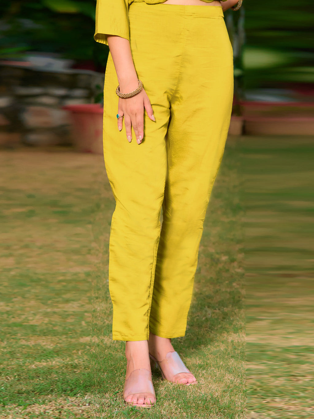 Full Front Embroidered Kurta With Pant & Embroidered Organza Dupatta, Yellow - Hiral Fashion | Grocsy