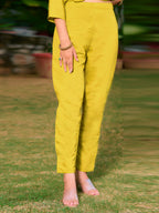 Full Front Embroidered Kurta With Pant & Embroidered Organza Dupatta, Yellow - Hiral Fashion | Grocsy