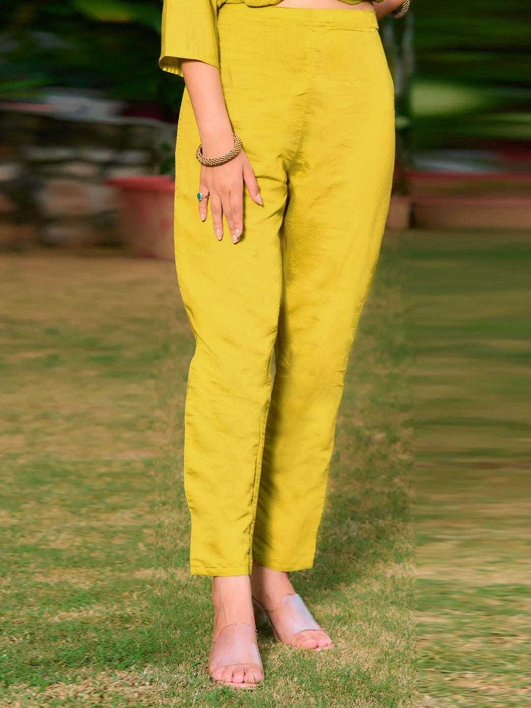 Full Front Embroidered Kurta With Pant & Embroidered Organza Dupatta, Yellow - Hiral Fashion | Grocsy