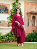 Embroidered Kurta With Pant & Embroidered Cut Work Organza Dupatta, Maroon - Hiral Fashion | Grocsy