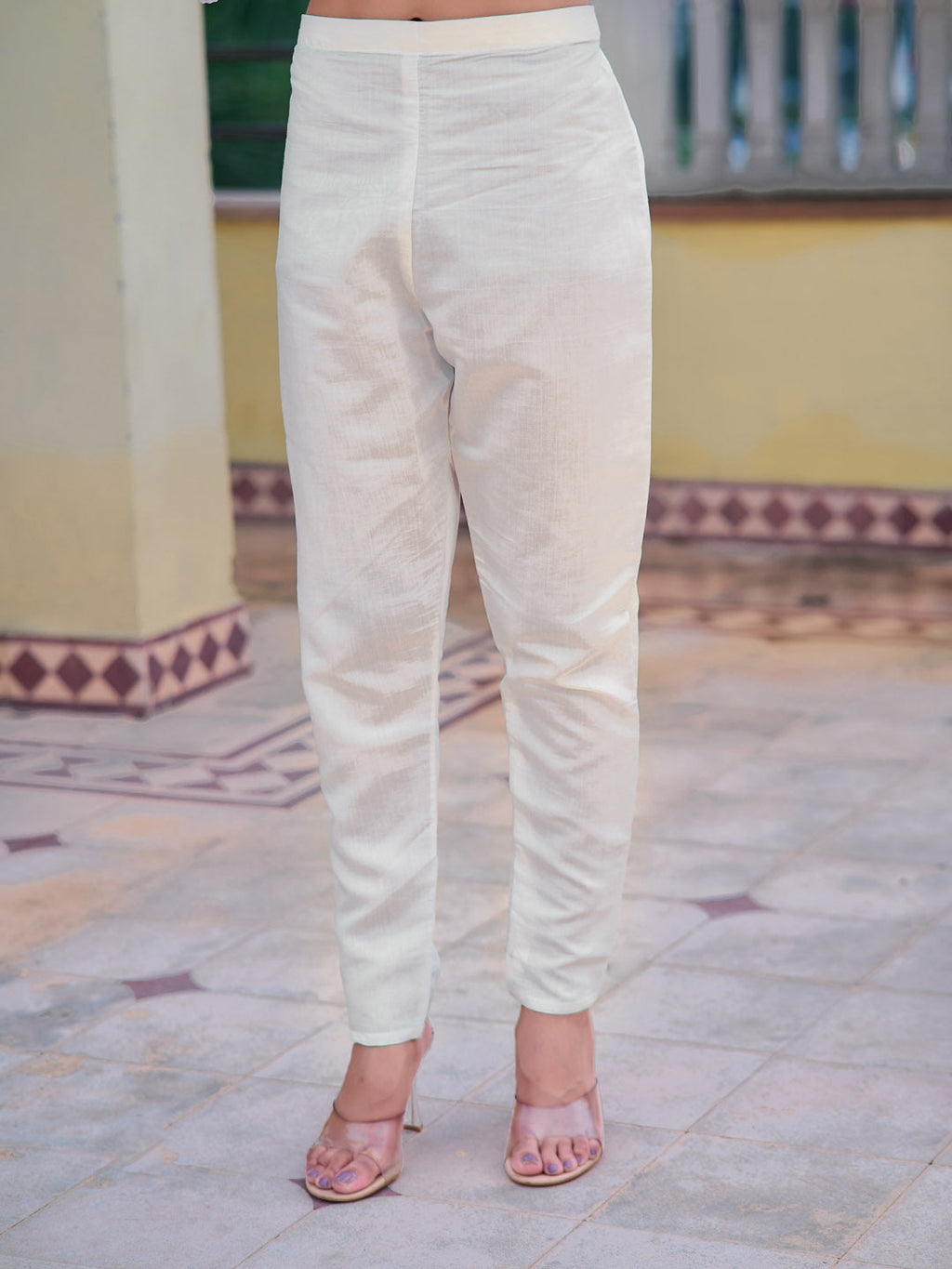 Embroidered Kurta With Pant & Embroidered Cut Work Organza Dupatta, White - Hiral Fashion | Grocsy