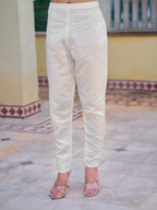 Embroidered Kurta With Pant & Embroidered Cut Work Organza Dupatta, White - Hiral Fashion | Grocsy