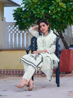 Embroidered Kurta With Pant & Embroidered Cut Work Organza Dupatta, White - Hiral Fashion | Grocsy