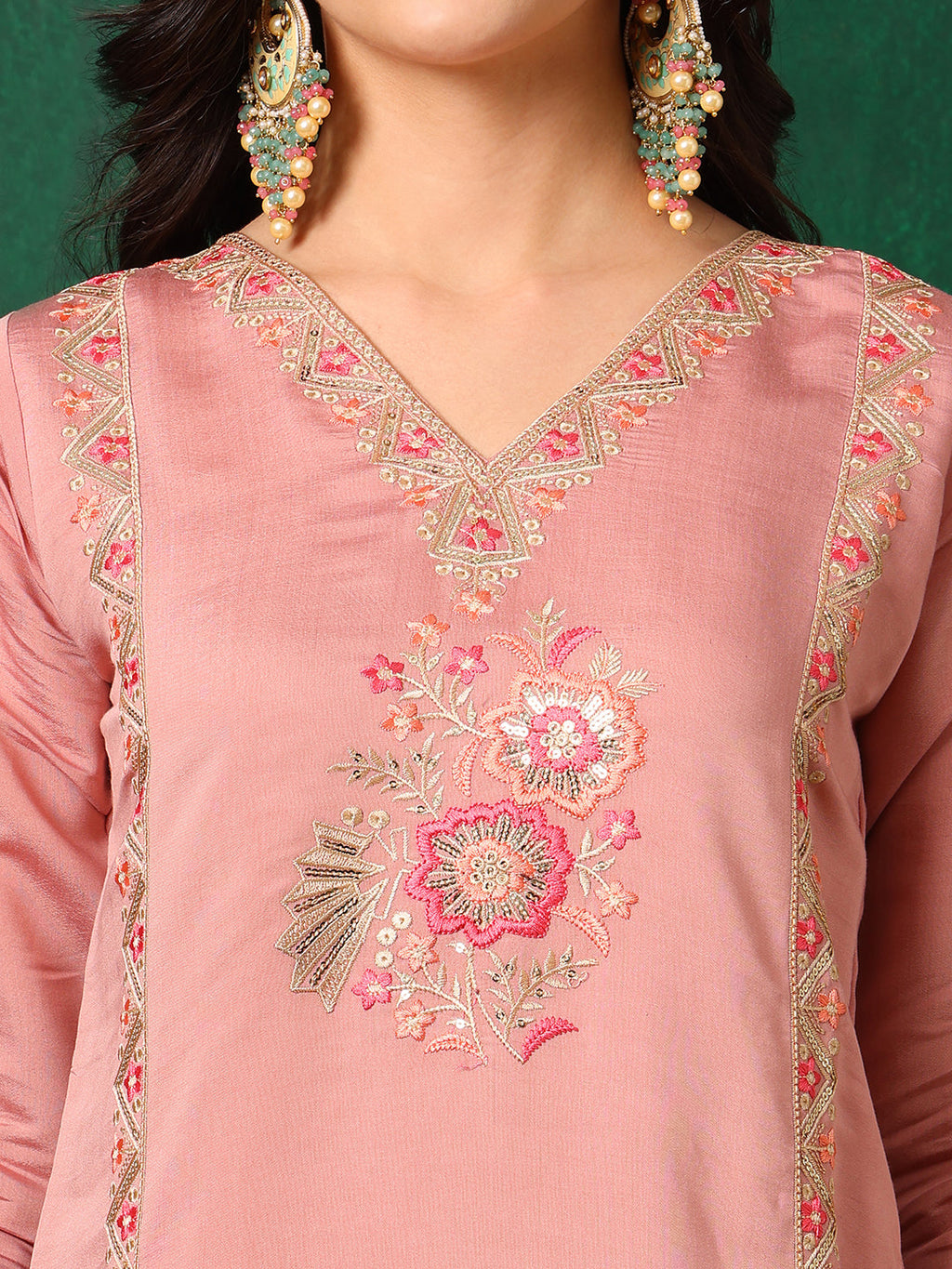 Embroidered Kurta With Pant & Embroidered Dupatta, Pink - Hiral Fashion | Grocsy