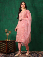 Embroidered Kurta With Pant & Embroidered Dupatta, Pink - Hiral Fashion | Grocsy