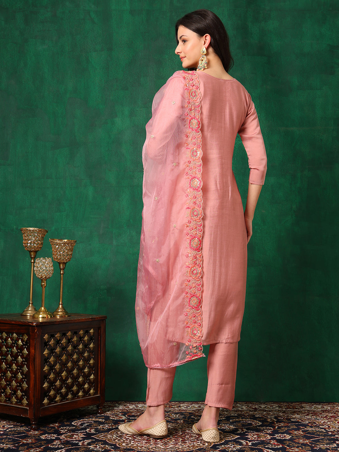 Embroidered Kurta With Pant & Embroidered Dupatta, Pink - Hiral Fashion | Grocsy