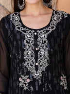 Pakistani Sequined Embroidered Kurta With Pant & Dupatta, Black - Hiral Fashion | Grocsy