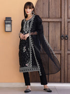 Pakistani Sequined Embroidered Kurta With Pant & Dupatta, Black - Hiral Fashion | Grocsy