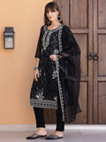 Pakistani Sequined Embroidered Kurta With Pant & Dupatta, Black - Hiral Fashion | Grocsy