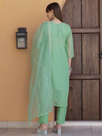 Pakistani Sequined Embroidered Kurta With Pant & Dupatta, Green - Hiral Fashion | Grocsy