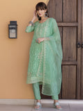 Pakistani Sequined Embroidered Kurta With Pant & Dupatta, Green - Hiral Fashion | Grocsy