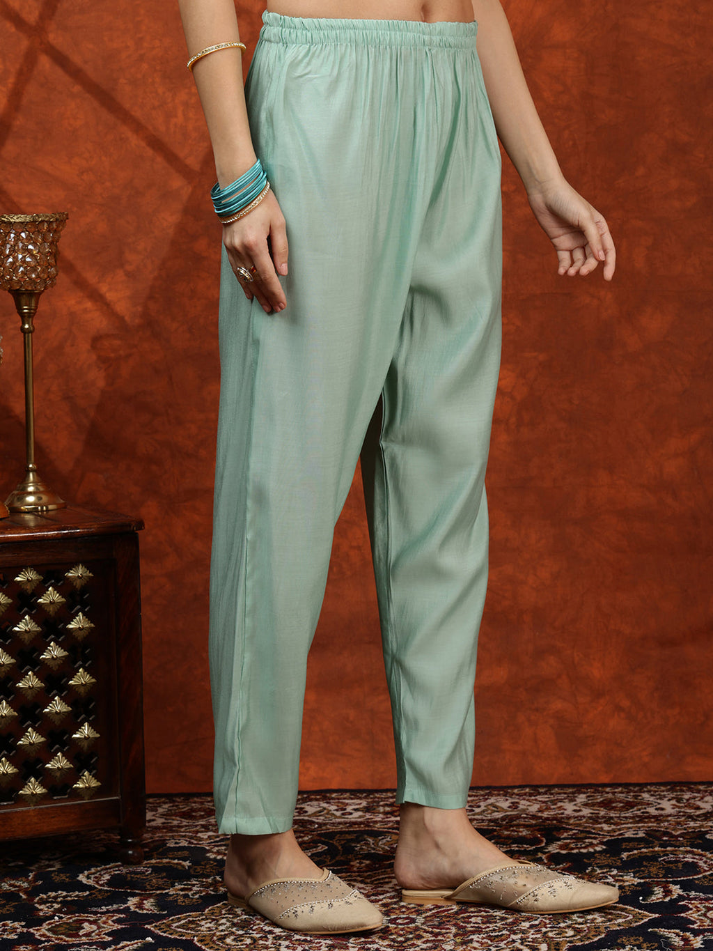 Sequined Embroidered Kurta With Pant & Floral Printed Dupatta, Green - Hiral Fashion | Grocsy