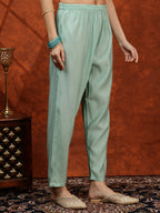 Sequined Embroidered Kurta With Pant & Floral Printed Dupatta, Green - Hiral Fashion | Grocsy
