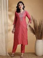 Sequined Embroidered Kurta With Pant & Floral Printed Dupatta, Pink - Hiral Fashion | Grocsy