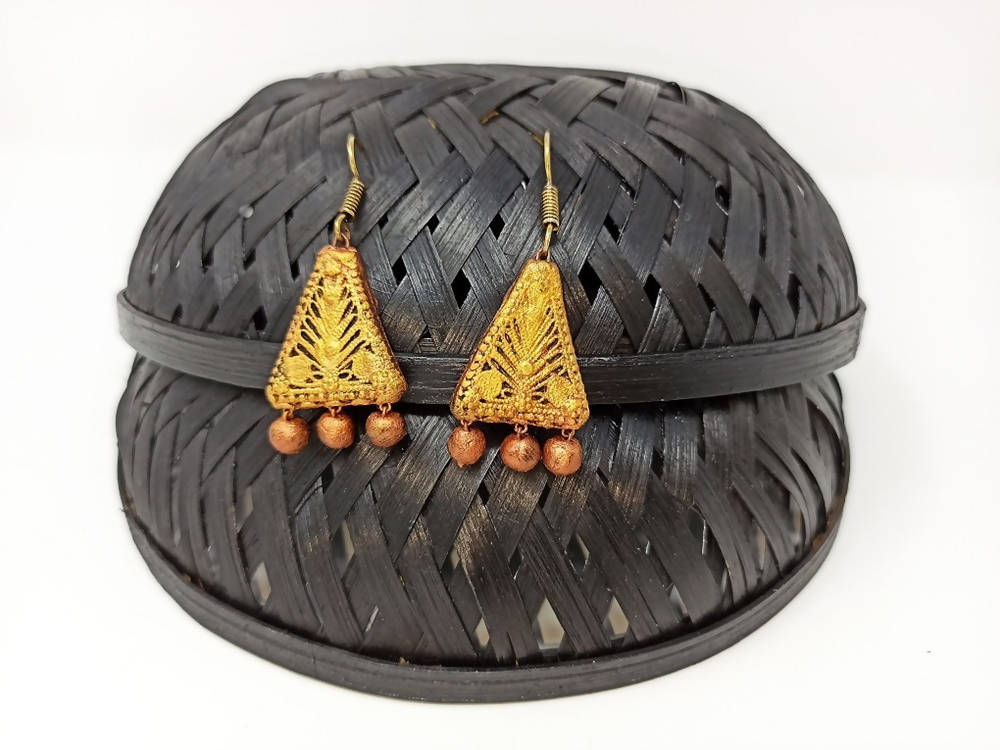 Terracotta Boho Ear Hangings-Copper Gold | Grocsy