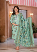 Juniper Women's Green Floral Printed Cotton Kurta Set With Thread Work | Grocsy