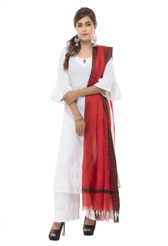 Mominos Fashion Moeza Cotton Black Temple Border Red Dupatta | Grocsy