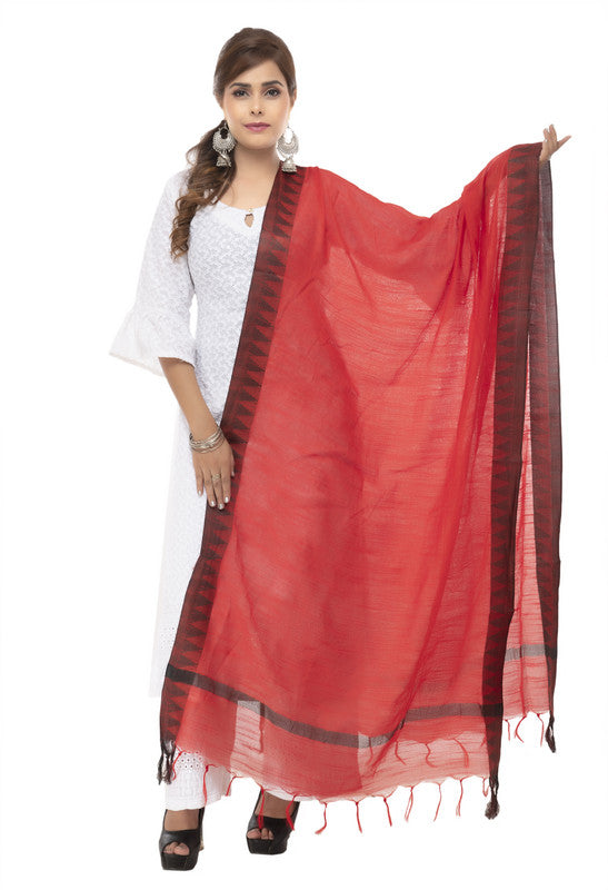 Mominos Fashion Moeza Cotton Black Temple Border Red Dupatta | Grocsy