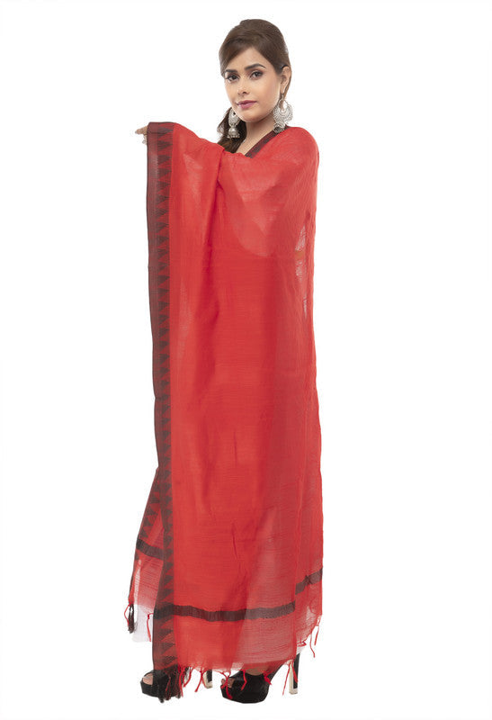 Mominos Fashion Moeza Cotton Black Temple Border Red Dupatta | Grocsy