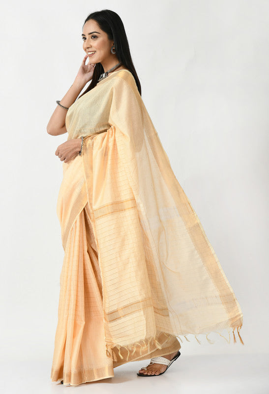 Mominos Fashion Moeza Golden Bhagalpuri Handloom Silk Raj Shree Saree with unstitched Blouse piece | Grocsy