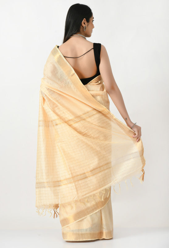 Mominos Fashion Moeza Golden Bhagalpuri Handloom Silk Raj Shree Saree with unstitched Blouse piece | Grocsy