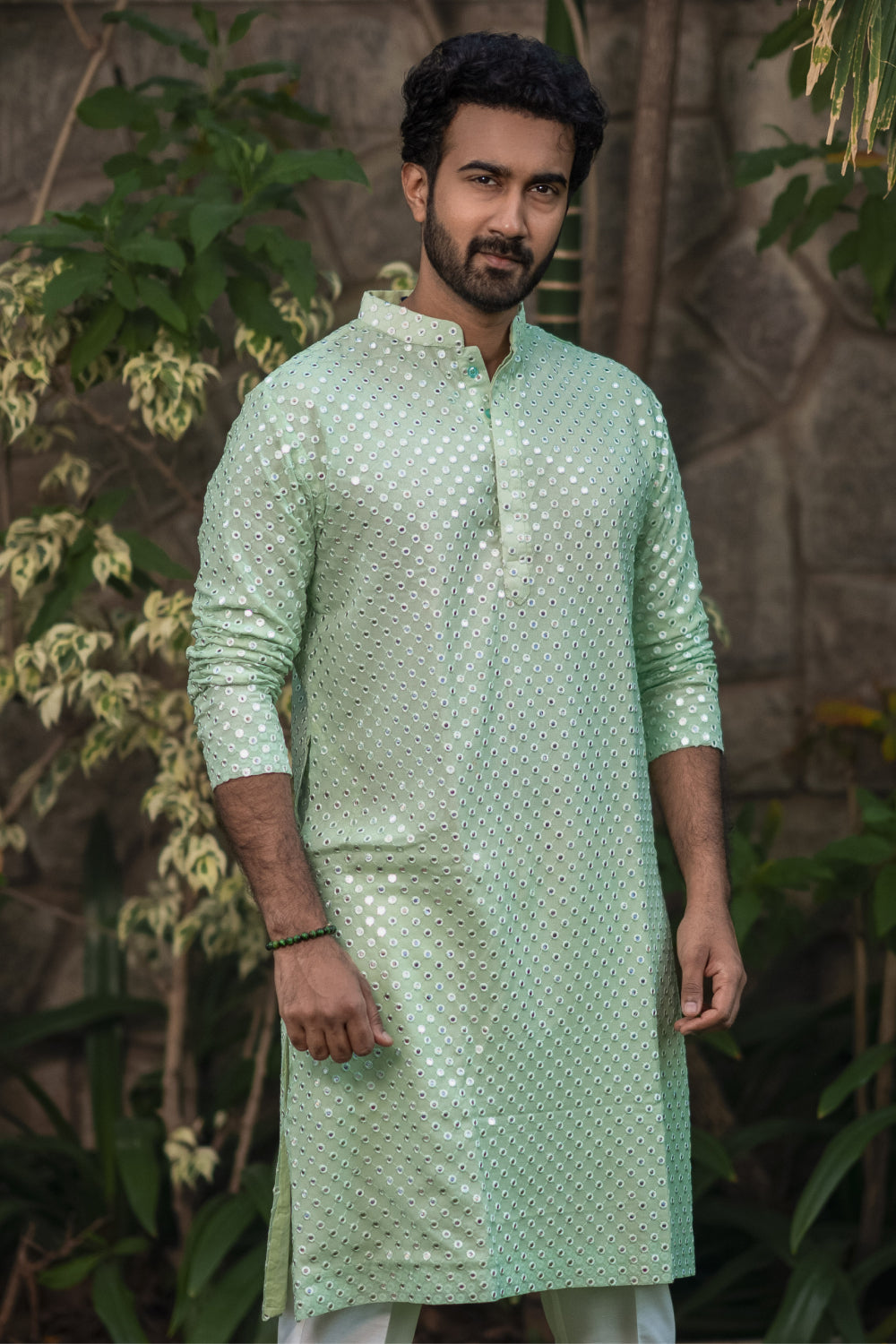 Pista Green Mirror Designer Men's Kurta by Hilo Design | Grocsy