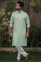Pista Green Mirror Designer Men's Kurta by Hilo Design | Grocsy