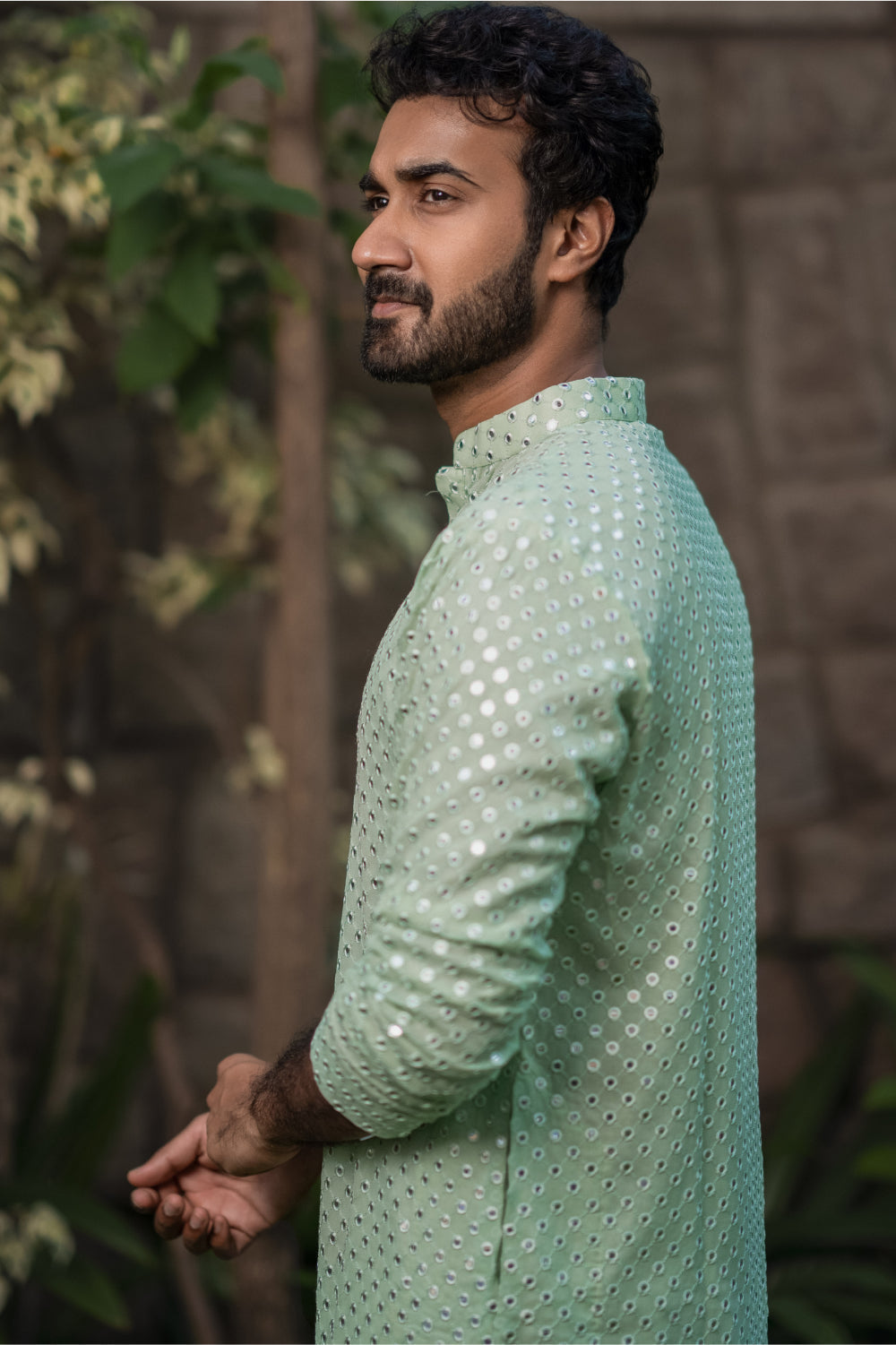 Pista Green Mirror Designer Men's Kurta by Hilo Design | Grocsy