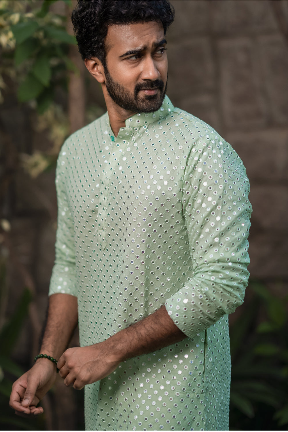 Pista Green Mirror Designer Men's Kurta by Hilo Design | Grocsy