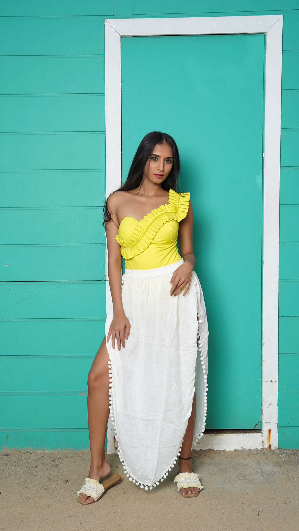 Noroke Cotton Crepe Pom Pom Beach Wear Skirt | Grocsy