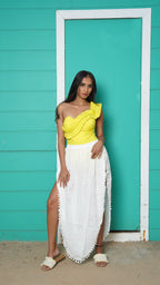 Noroke Cotton Crepe Pom Pom Beach Wear Skirt | Grocsy