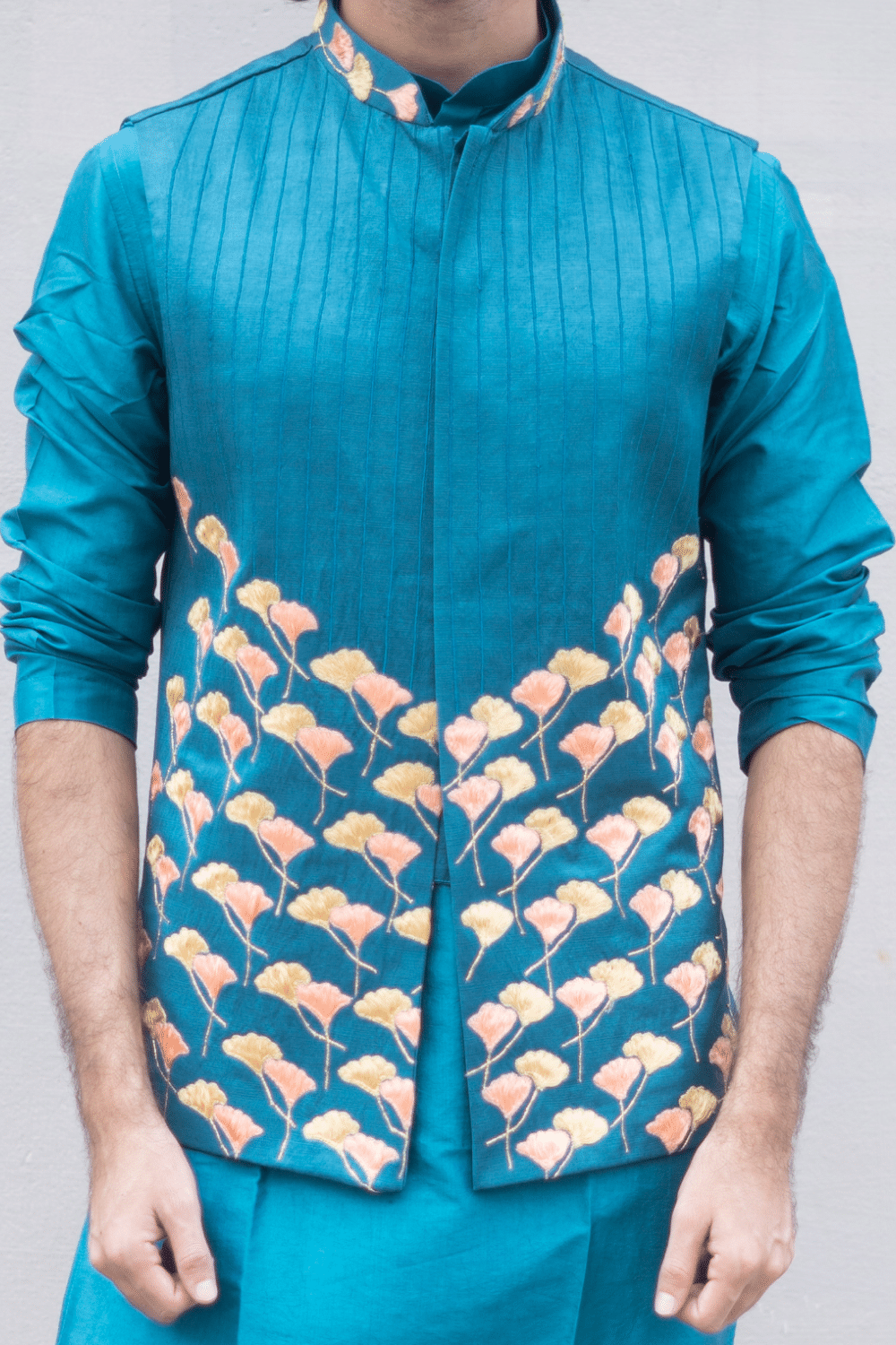 Peacock Blue Designer Men's Nehru Jacket by Hilo Design | Grocsy