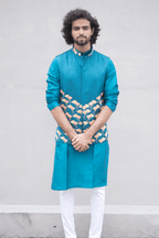 Peacock Blue Designer Men's Nehru Jacket by Hilo Design | Grocsy
