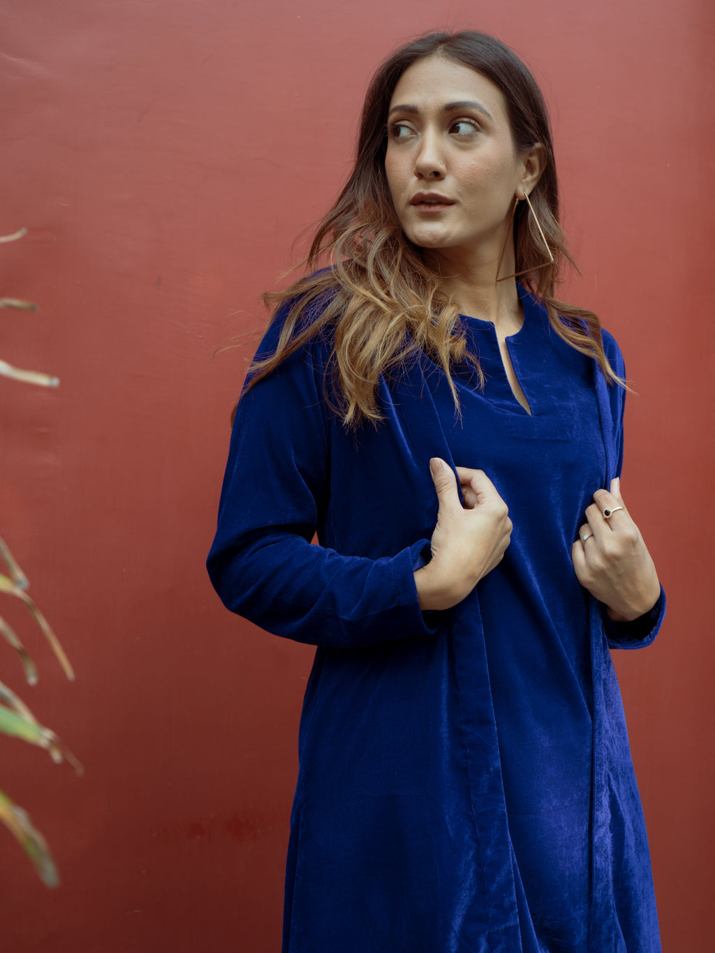 trueBrowns Blue Solid Velvet Co-Ord Set | Grocsy