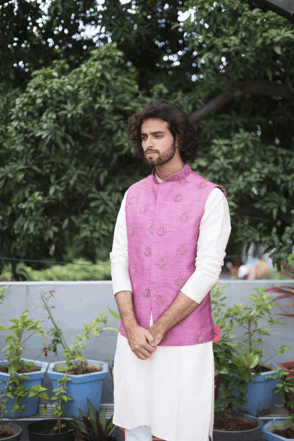 Mauve Designer Men's Nehru Jacket by Hilo Design | Grocsy